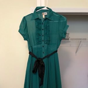 Women’s dress Teal with black polka dots